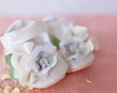 Shabby Chic White Silk Baby Girl Maryjane - Gracious May Ivory Lace Satin Infant Toddler Shoes