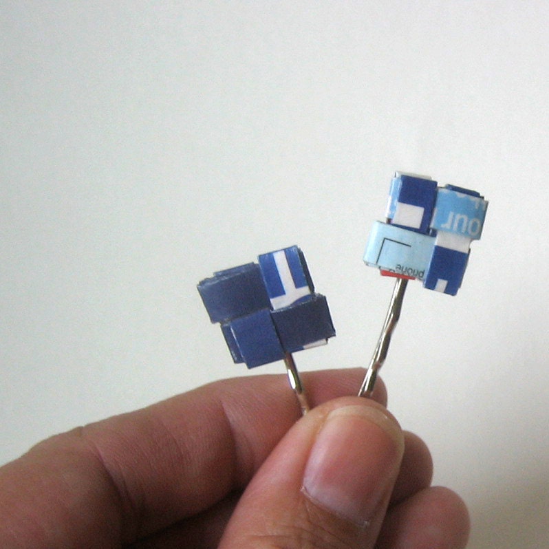 Eco-Chic Nautical Hair Clips/Bobby Pins - Blue and White