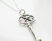Skeleton Key Pendant Charm Necklace, Sterling Silver - Secrets