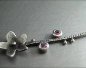 Pink Tourmaline Necklace in Sterling Silver.  Cherry Blossom Branch Pendant.  Nature Jewelry.