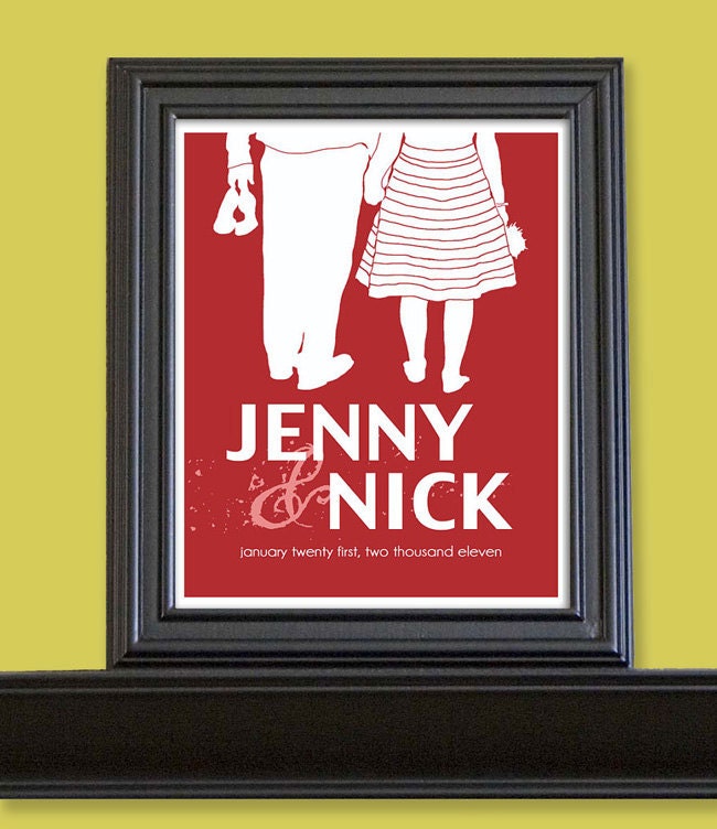 Personalized Couples Art, Wedding Gift, Silhouette Print