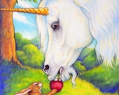Unicorn Horse 5x7 Art Print The First Apple