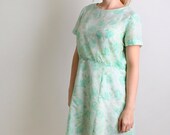 Vintage Floral Dress 1960s Handmade Pastel Mint Dress - Large XL