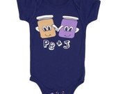 PB & J Baby One Piece Bodysuit Romper Jumper Best Friends Cute Adorable Lunch Buddies Navy Blue Onesie