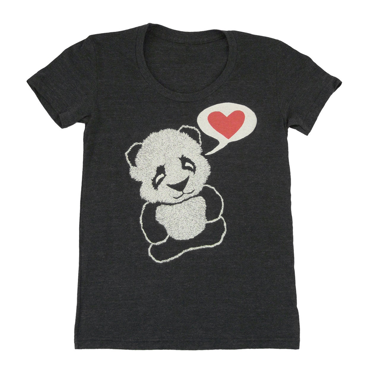Panda Bear - Womens Girls T-shirt Tee Shirt Cute Adorable Vintage Retro Love Pandas Red Heart Zoo Fuzzy Animal Tri Black Valentines Tshirt