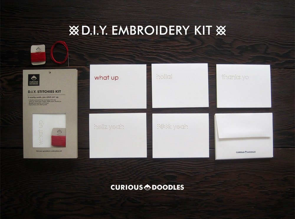 DIY Embroidery Card Kit - 5 Snarky Cards FREE SHIPPING