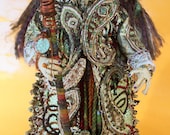 Paisley Olive Green One of a Kind Art Doll with Crystal Wand