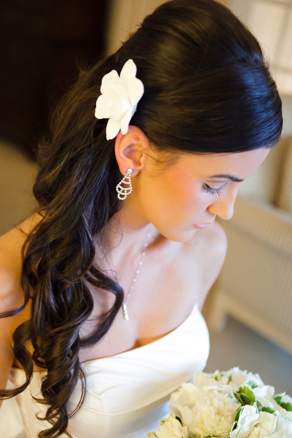 Ready to Ship - The Original Gardenia Hair Flower for Weddings as seen in Southern Weddings  Magazine in Antique White with Alligator Clip