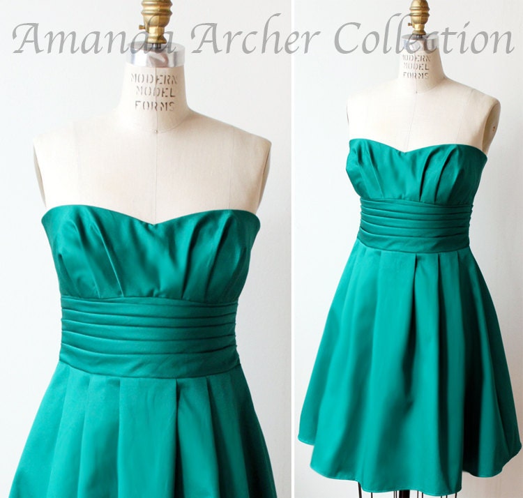Country Dreams Strapless, emerald green bridesmaid dress, made to order