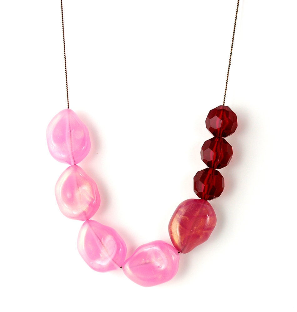 Asymmetrical Pink and Red Beaded Necklace Buy 3 Get 1 Free