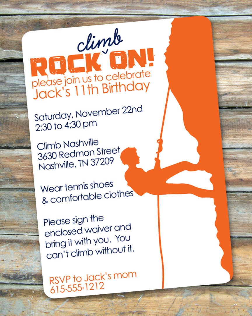 Rock Climbing - Rock On - Birthday Invitation