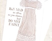 Jane Austen card by Yardia - Do Not Faint - Regency fashion illustration