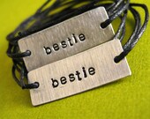 Personalized Friendship bracelets - Set of 2 Stamped Metal Wrap Bracelets on Cotton Cord