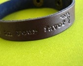 Personalized leather cuff bracelet in your choice of 12 colors - personalized custom text leather bracelet