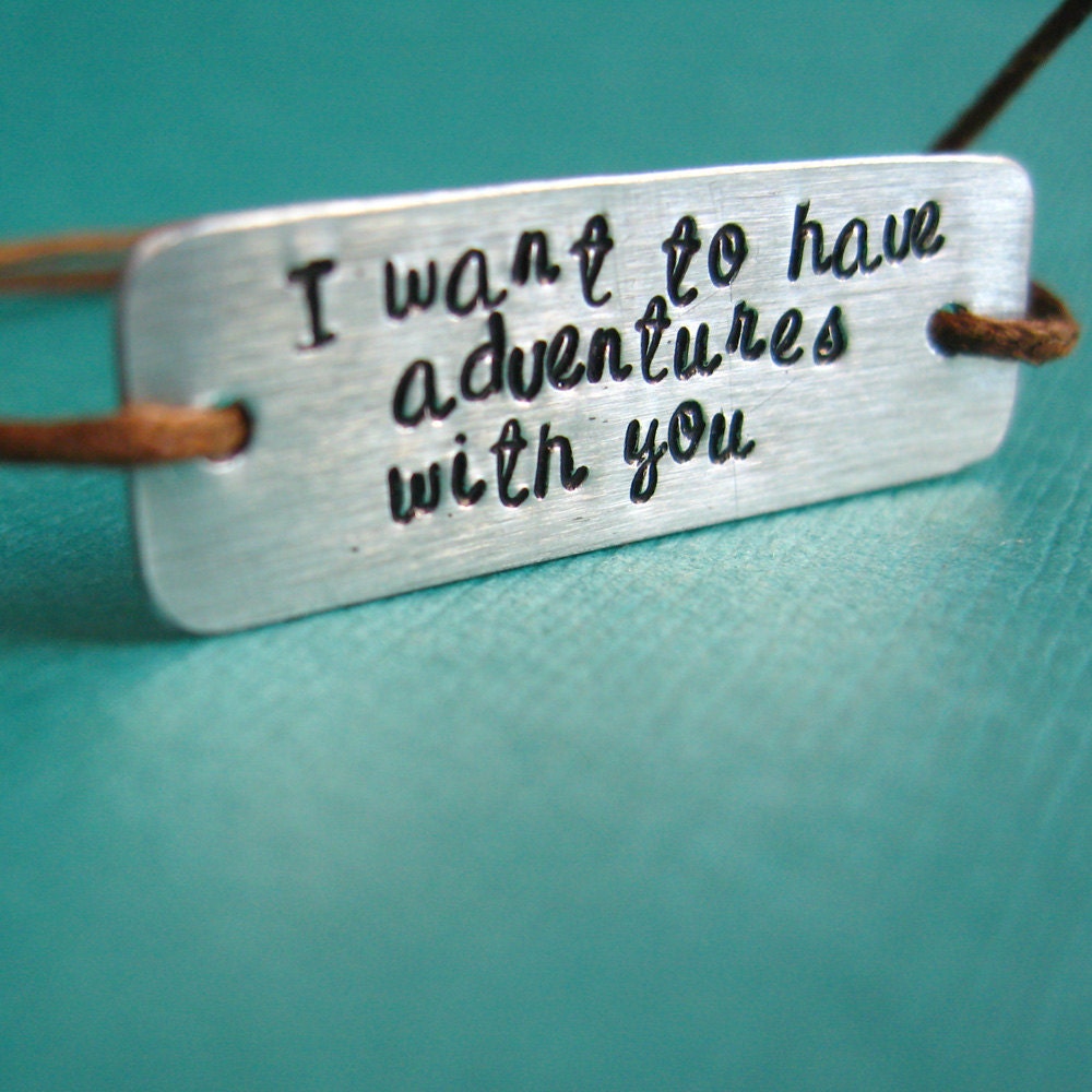 Personalized quote bracelet on cotton cord - tie on or adjustable sliding knot hand stamped