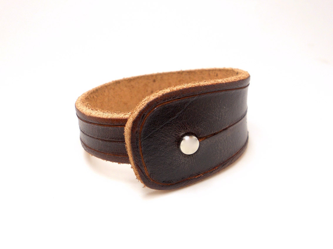 Unisex Leather Wristband, Chestnut Brown Leather Jewelry