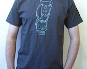 Mens T Shirt - Gray - Owl and Skull Design called Wisdom - Small Large XL Sizes
