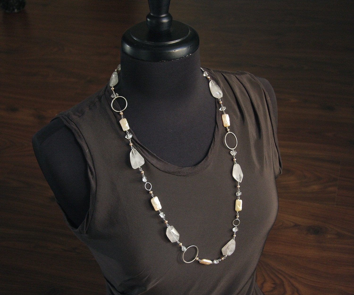 Lepidolated Quartz and Pearl Linked Necklace