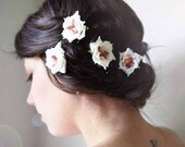 Pink and ivory clips, Bridal hair pin set, Wedding hair clips, flower clips, whimsical hair flowers - JUPITER
