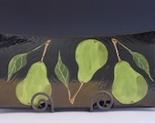 Serving Tray - Pear Large Rectangular Sushi Tray - Colorful Handpainted Green Pear Ceramic Pottery for Serving Home Decor Gifts  P-157B
