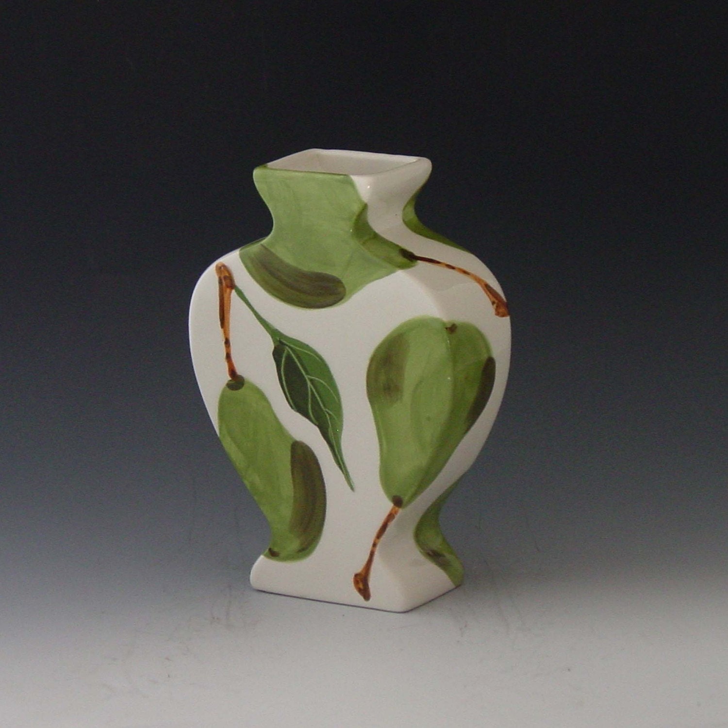 Vase - Pear Flat Urn Vase - Colorful Handpainted Green Pear Pottery for Serving Home Decor Gifts P-360W