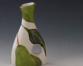 Small Bud Vase - Pear Small Funky Vase - Colorful Handpainted Green Pear Pottery for Serving Home Decor Gifts   P-366W