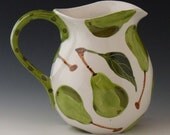 Pitcher - Pear Round Handle Pitcher White -  Colorful Pottery Pitcher for Serving Home Decoration or Gift Giving   P365W