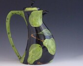 Teapot Pear Pattern - Funky Teapot -  Colorful Handpainted Green Pear Ceramic Pottery for Kitchen Serving Home Decor Gift   P-369B