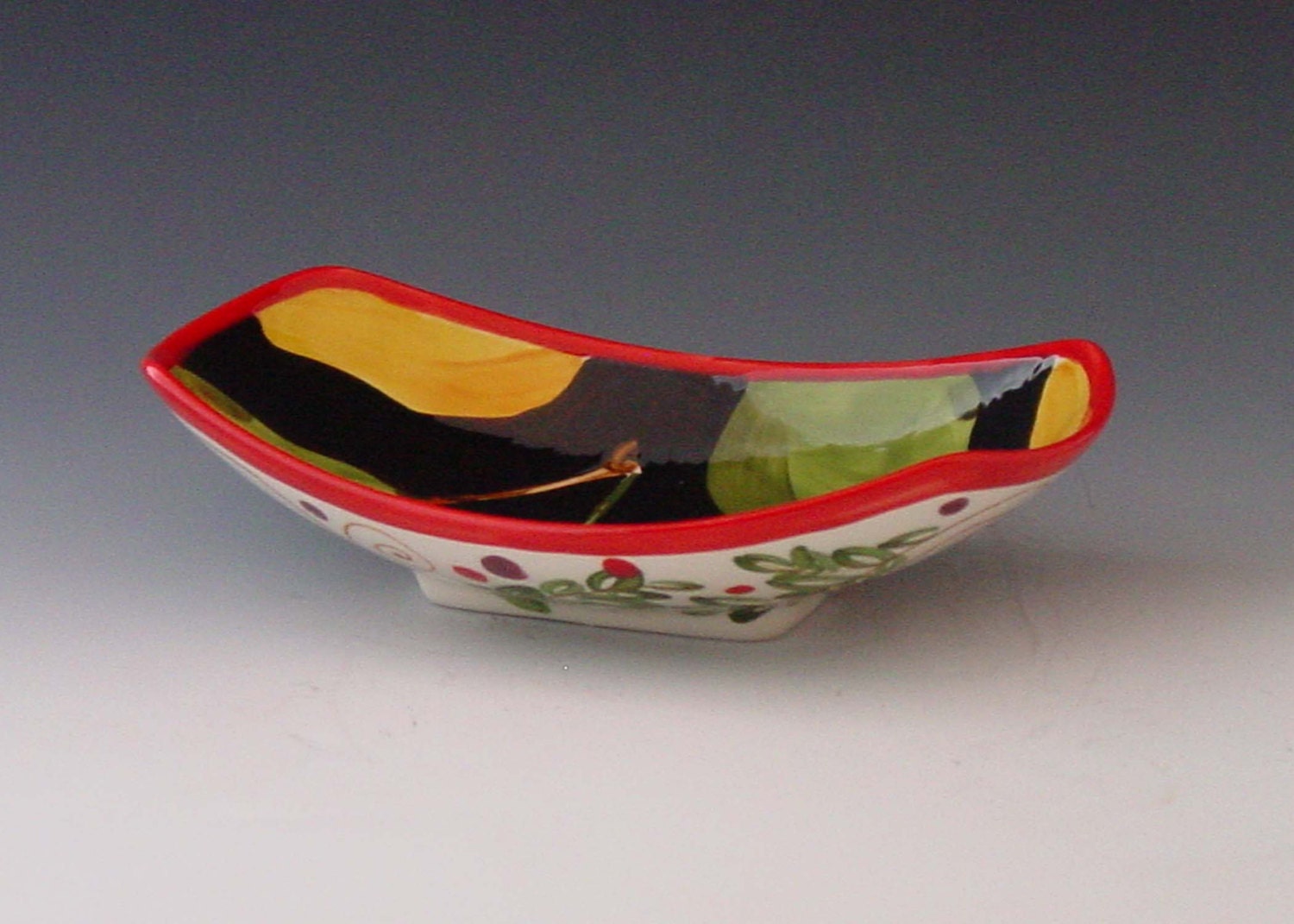 Serving Dish - Parisian Pear Small Scooped Serving Dish - Colorful Ceramic Pottery Serving French Country Home Decor Gifts  PP-295