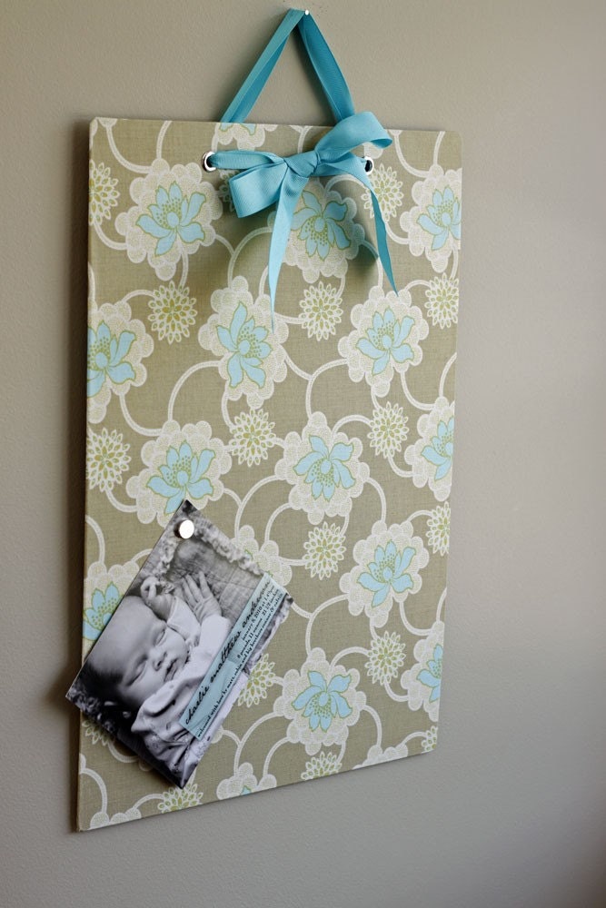 Large (13x18) Vertical Fabric Covered Magnet Board - Clematis in Grey - READY TO SHIP