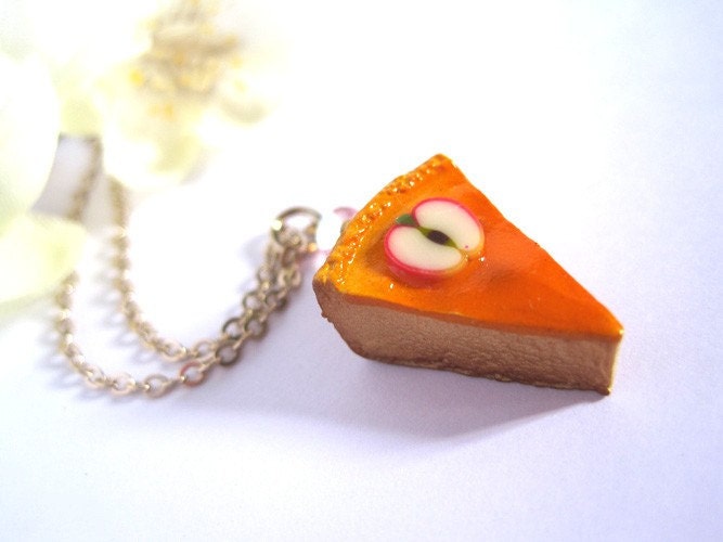 Kawaii Pendant. Cake Miniature. Sweet Dessert Apple Pie Cake Slice. Food Jewelry. Swarovski Crystal 16k Gold plated Necklace
