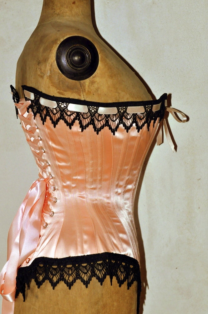 Victorian Corset, Satin Lingerie,  Boned, Pin Up