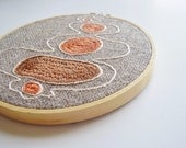 Retro inspired Embroidery hoop wall art decor OOAK abstract brown, rust orange, cream hand embroidered