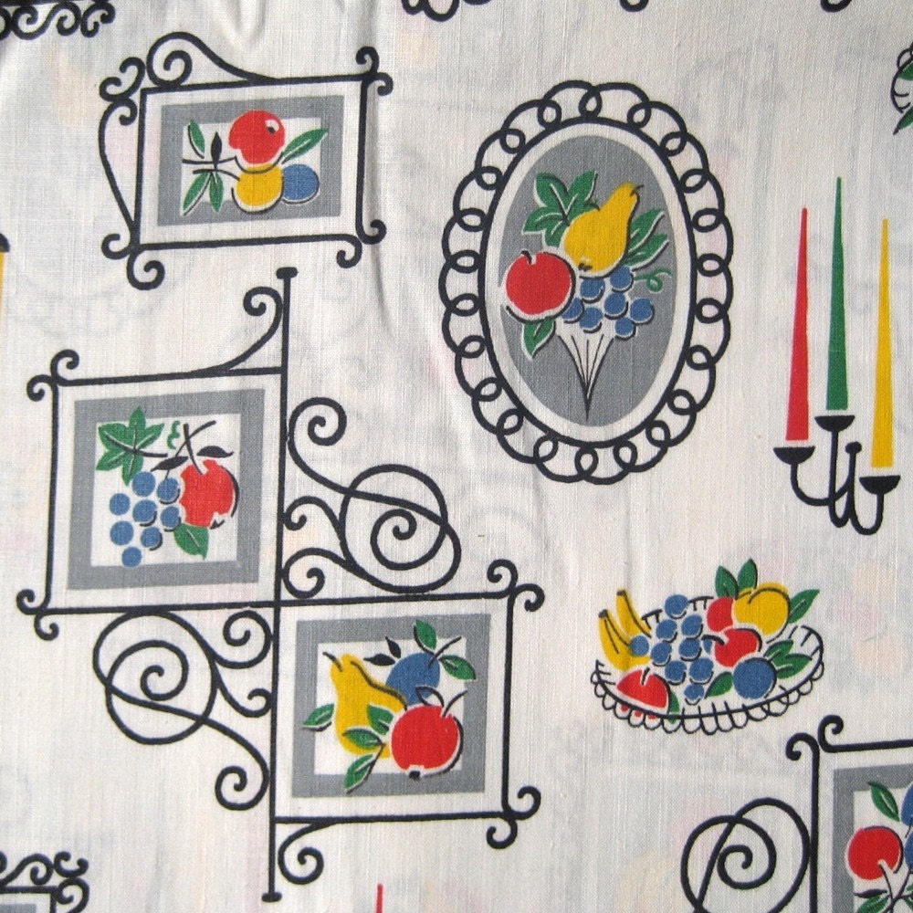 40's Fabulous Fruit Vintage Fabric Novelty Cotton Print