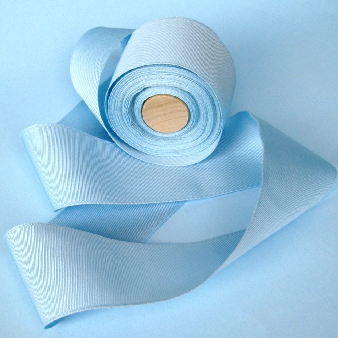 Blushing Bridal Blue 2 3/3 Inch Wide Vintage 1960s/70s Bridal Grosgrain Ribbon (2 Yards)