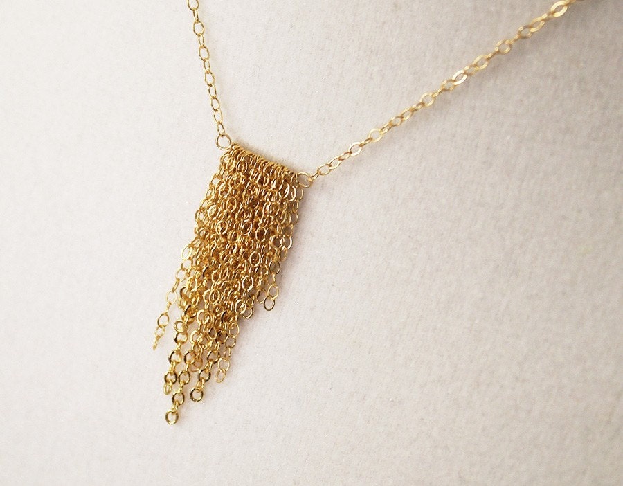 14k Gold Fringe Necklace Pendant