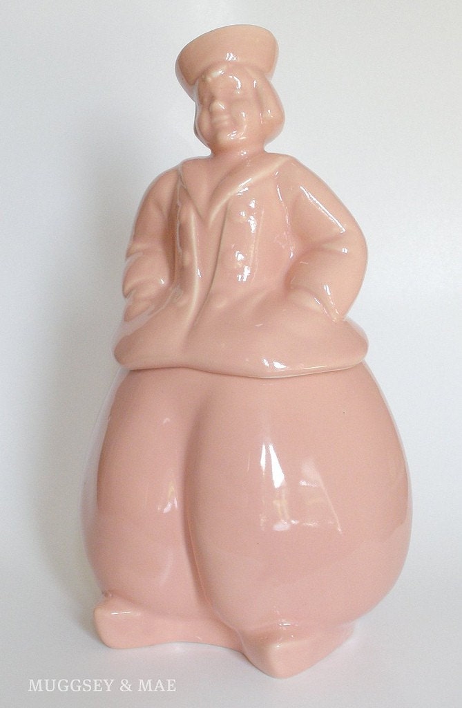 Pottery Guild Pink Dutch Boy Cookie Jar circa: 1940 to1950