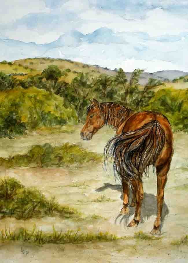 A horse with an attitude - Talk to the Tail - Billie Jane having one of those days - print of my original watercolor