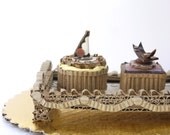 Fancy Chocolate Petits Fours On A Silver Tray Recycled Cardboard Sculpture Home Decor