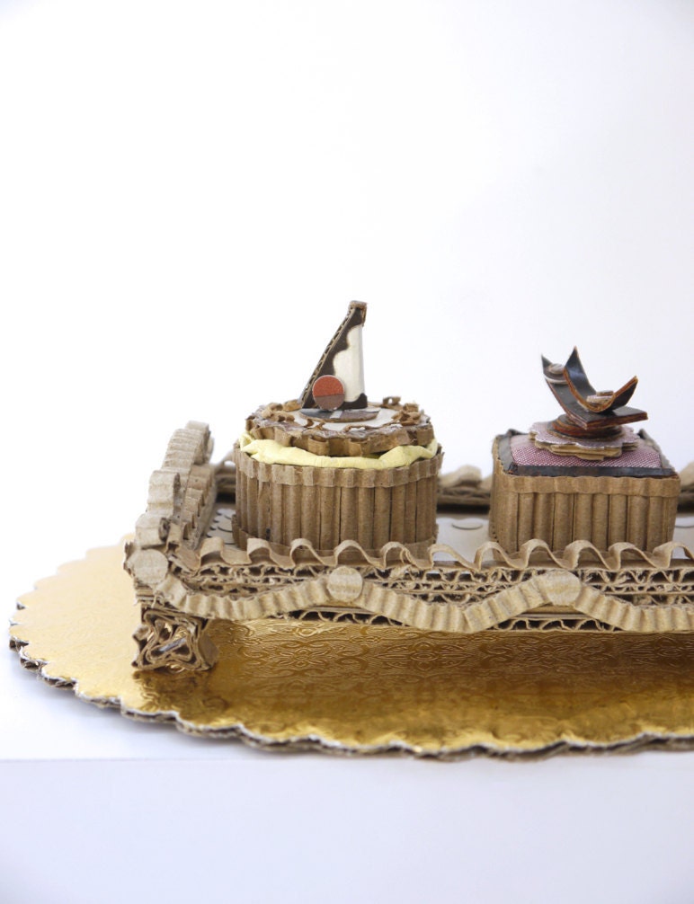Fancy Chocolate Petits Fours On A Silver Tray Recycled Cardboard Sculpture Home Decor