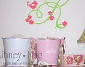 Monogram Wall Decal with Bird and Flowers - Vinyl Wall Art Sticker Room Decor - Children's Bedroom - CM100B