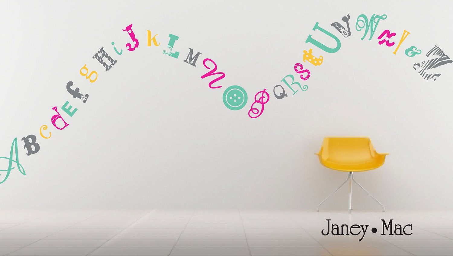 Children's Wall Decal Alphabet - Fun Funky Crazy Font - Children's Bedroom Nursery - Kids Vinyl Wall Art Room Decor Sticker - CL100
