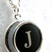 Letter J Typewriter Necklace - Vintage Key and Pendant - Black or White
