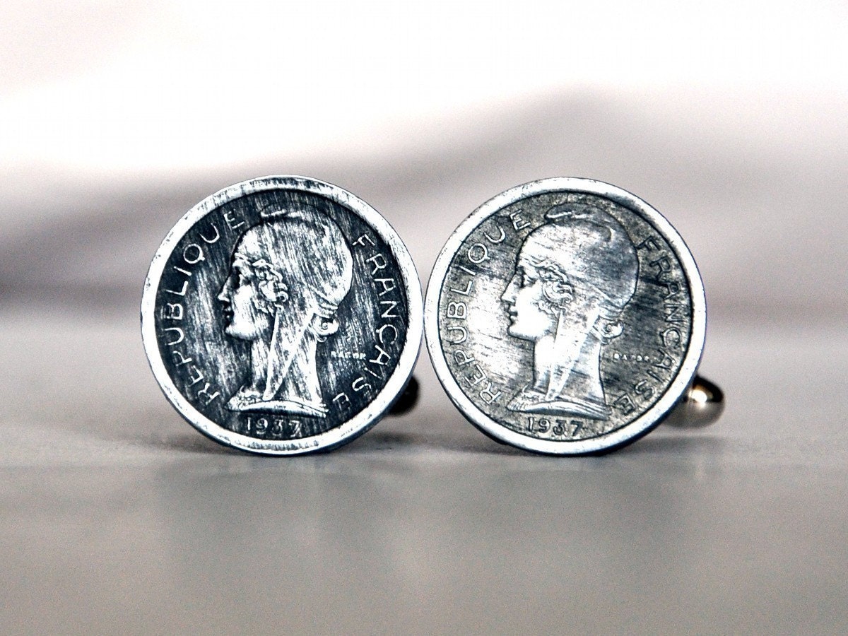 French / Paris Cufflinks - Old Phone Tokens - The Worn Pair