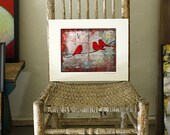 Bird on a Wire Art Print Ruby Red Silver Gray with 11X14 Mat