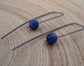 Modern Fine Silver Earrings Antiqued Blue Stone