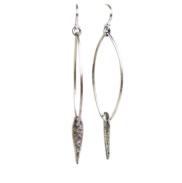 Sterling Silver Oval Hoop Long Dangle Earrings - Lara Earrings