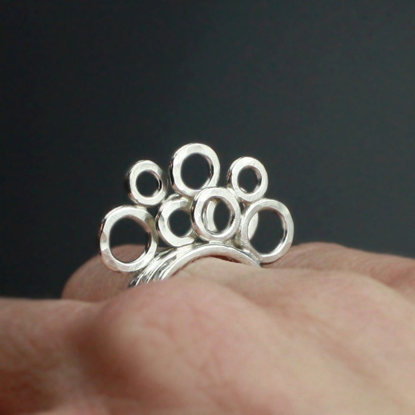 Mod Silver Geometric Flower Statement Rings - Set of 3