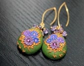 Genuine Lavender Amethyst in bali vermeil earrings with Floral clay details - Flowering Lilacs