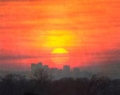 Landscape photography, City sunset, orange sun decor, sunset print, Summer, Photography, Autumn color, Print 6x6 (15x15cm)